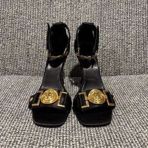 Jeffrey Campbell Leonite Medusa Wedge Sandal Heels Black Gold Metal Size 9